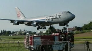 Cargolux Boeing 747 spectacular landing on an airfield in Dübendorf Switzerland [upl. by Yenaffit]