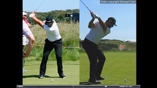 Jon Rahm golf swing  Long Iron faceon amp downtheline July 2017 [upl. by Yvehc]