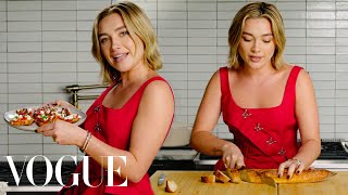 Florence Pugh Cooks Garlic Crostini  Vogue [upl. by Ivie]