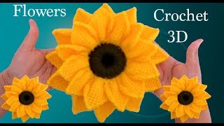 Como hacer girasoles en 3D a Crochet en punto tunecino tejido tallermanualperu [upl. by Nodnyl]