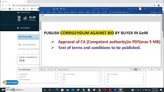 HOW TO ISSUE CORRIGENDUM IN GeM [upl. by Behn]