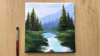 Acrylic Painting for Beginners  Forest Trees Mountain Landscape Painting [upl. by Nelyak640]