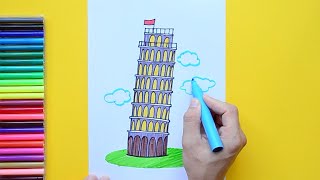 How to draw the Leaning Tower of Pisa Italy [upl. by Christiane]