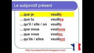 French Lesson 151  The Present Subjunctive conjugation  Le subjonctif présent conjugaison [upl. by Ecila]