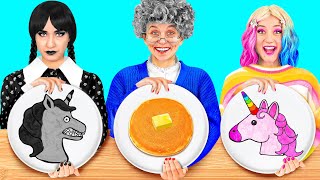 Wednesday vs Grandma Cooking Challenge  Delicious Recipes by Fun Challenge [upl. by Rehpotsrhc]