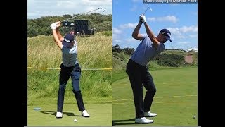 Justin Thomas golf swing  Long Iron faceon amp downtheline July 2017 [upl. by Antipas154]