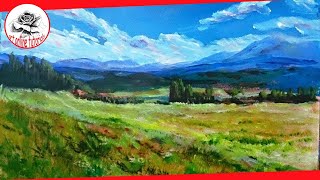 How to Paint a Landscape with acrylics step by step SUBTITLED [upl. by Sonahpets]