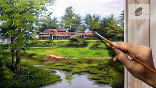 Simple Way to Paint Landscape  An Overcast Day  Acrylic Painting [upl. by Irrem]