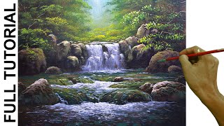 Acrylic Landscape Painting TUTORIAL  Waterfalls and Rushing River in the Forest  JMLisondra [upl. by Artenek]